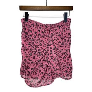 Allsaints Women’s 4 Rylie Roar Mini Skirt Animal Print Pink Ruched Zip NWD